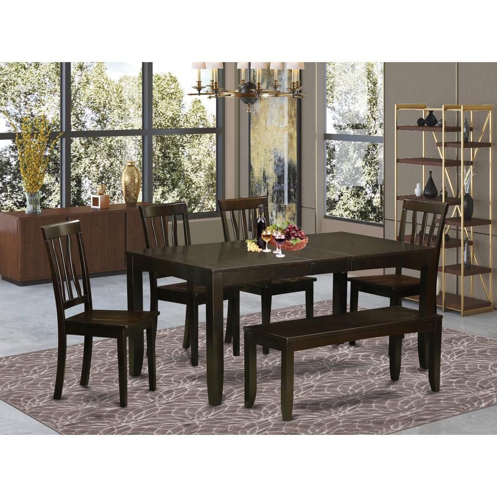 6  Pc  Kitchen  Table  with  bench-Table  with  Leaf  and  4  Dining  Chairs  and  Bench. Picture 1