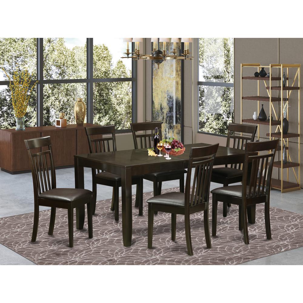 7  Pc  Dining  room  set-Table  with  Leaf  and  6  Dining  Chairs. The main picture.