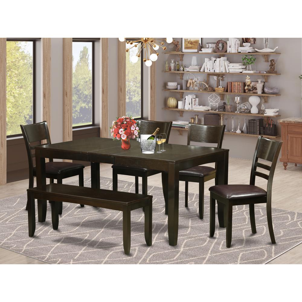 6  PC  Dining  set  with  bench-Dining  Table  with  Leaf  and  4  Dining  Chairs  Plus  Bench. Picture 1