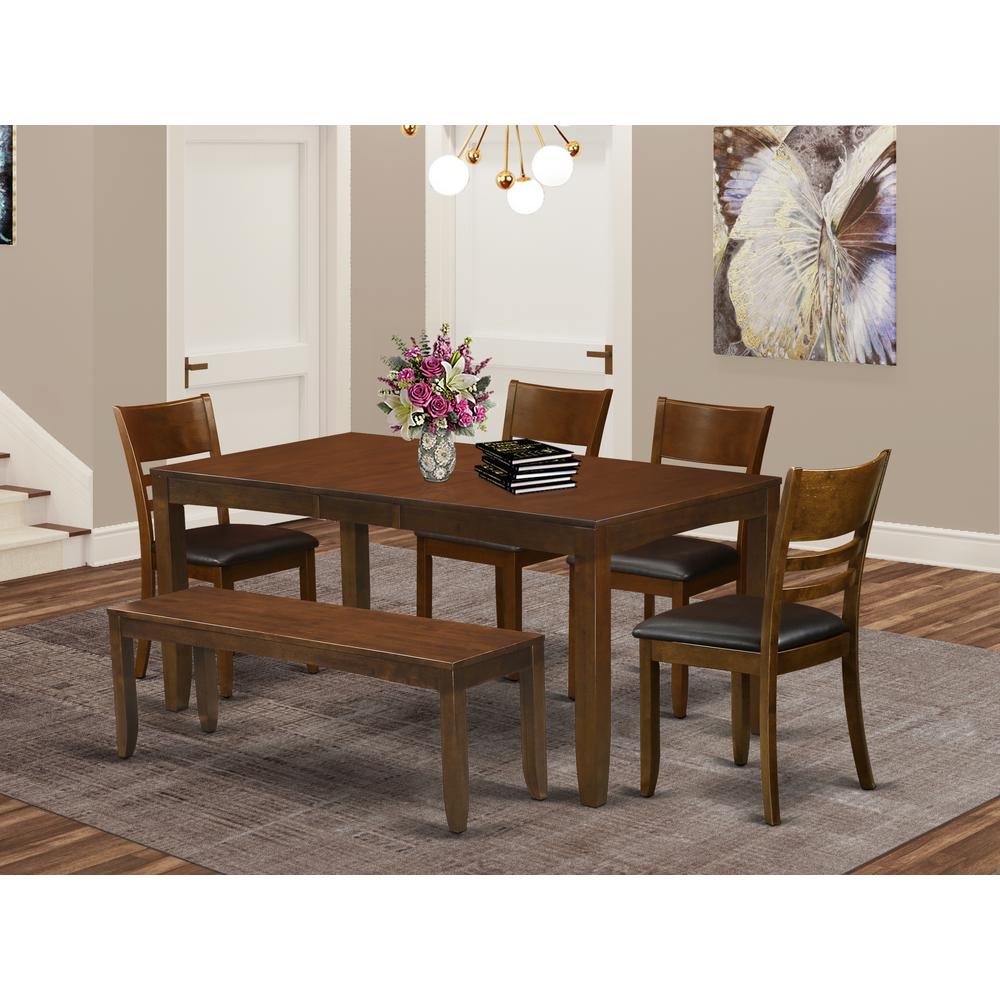 6  Pc  Dining  room  set  with  bench-Table  with  Leaf  and  4  Kitchen  Chairs  Plus  1  Bench. Picture 1
