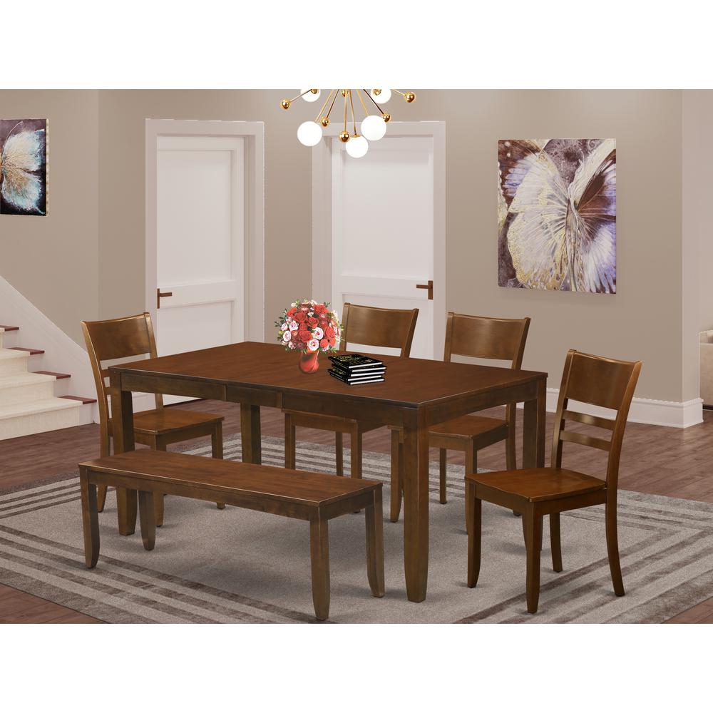 6  Pc  Kitchen  Table  with  bench-Table  with  Leaf  and  4  Dining  Chairs  and  1  Bench. Picture 1