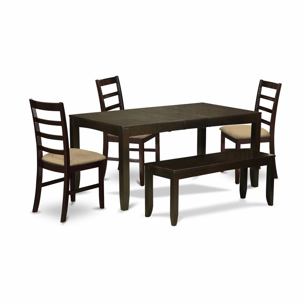 LYPF6-CAP-C 6 PC Dining Table with bench-Table with Leaf and 4 Dining Chairs plus Bench. Picture 1