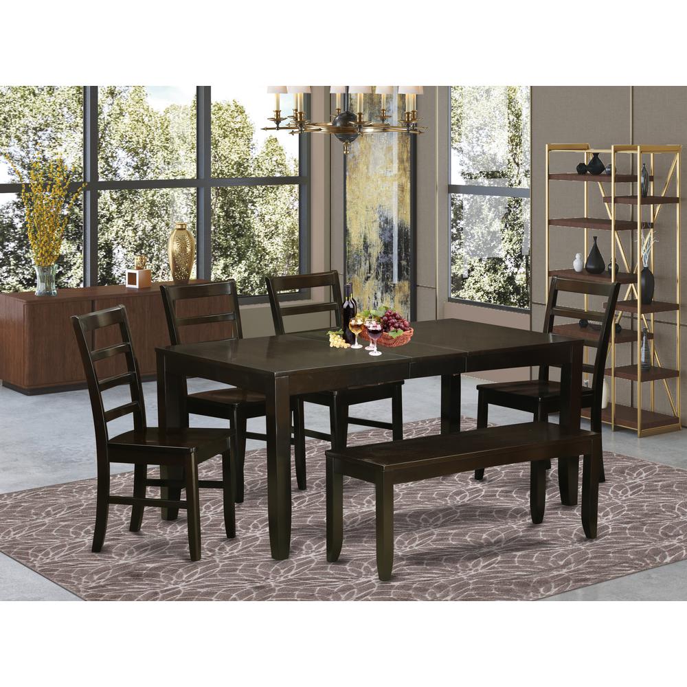 6  Pc  Dining  room  set  with  bench-Table  with  Leaf  and  4  Dining  Chairs  plus  Bench. Picture 1