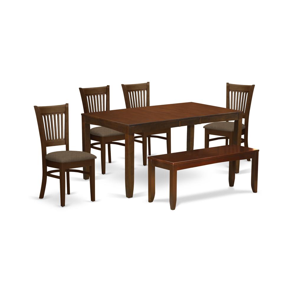 LYVA6-ESP-C 6 Pc set Dining Table with a 12in Leaf and 4 Padded Dinette Chairs Plus Bench. Picture 1
