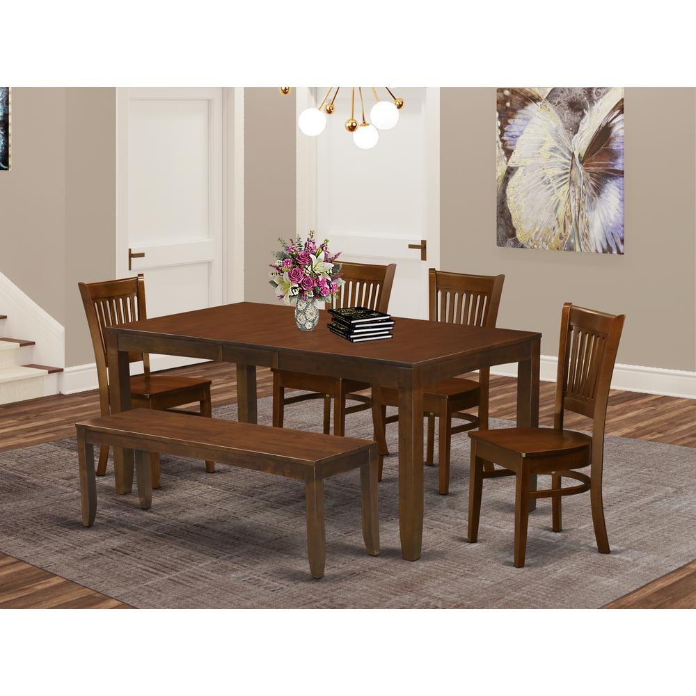 6-Pc  Table  with  a  12"  Leaf  and  4  Wood  Chairs  Plus  Bench. Picture 1