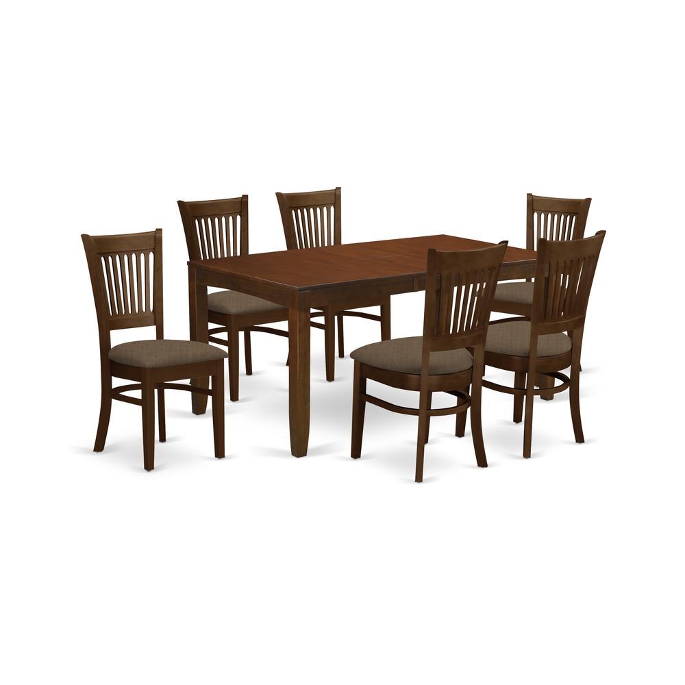 LYVA7-ESP-C 7 Pc Dining Table with a 12" Leaf and 6 Cushion Kitchen Chairs. Picture 1