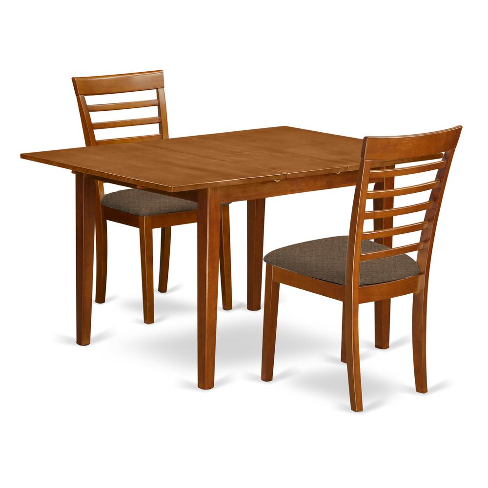 3  Pc  set  Milan  Dinette  Table  with  Leaf  and  2  Cushiad  Dinette  Chairs  in  Saddle  Brown  .. Picture 1