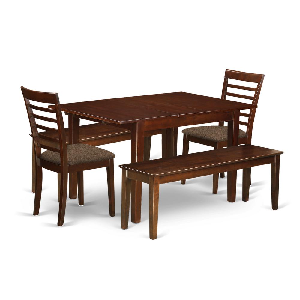 MILA5C-MAH-C 5 Pc dinette set-small Dining Tables and 2 Dining Chairs with Wood seat plus 2 Benches. Picture 1