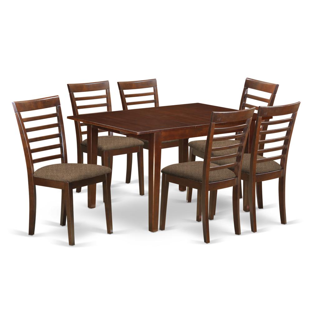 MILA7-MAH-C 7 Pc Kitchen nook Dining set-breakfast nook and 6 Dining Chairs in Mahogany. Picture 1