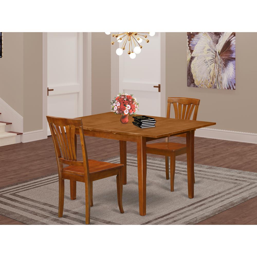 3  Pc  Milan  Kitchen  Table  offering  Leaf  and  2  Wood  Kitchen  Chairs  in  Saddle  Brown. Picture 1