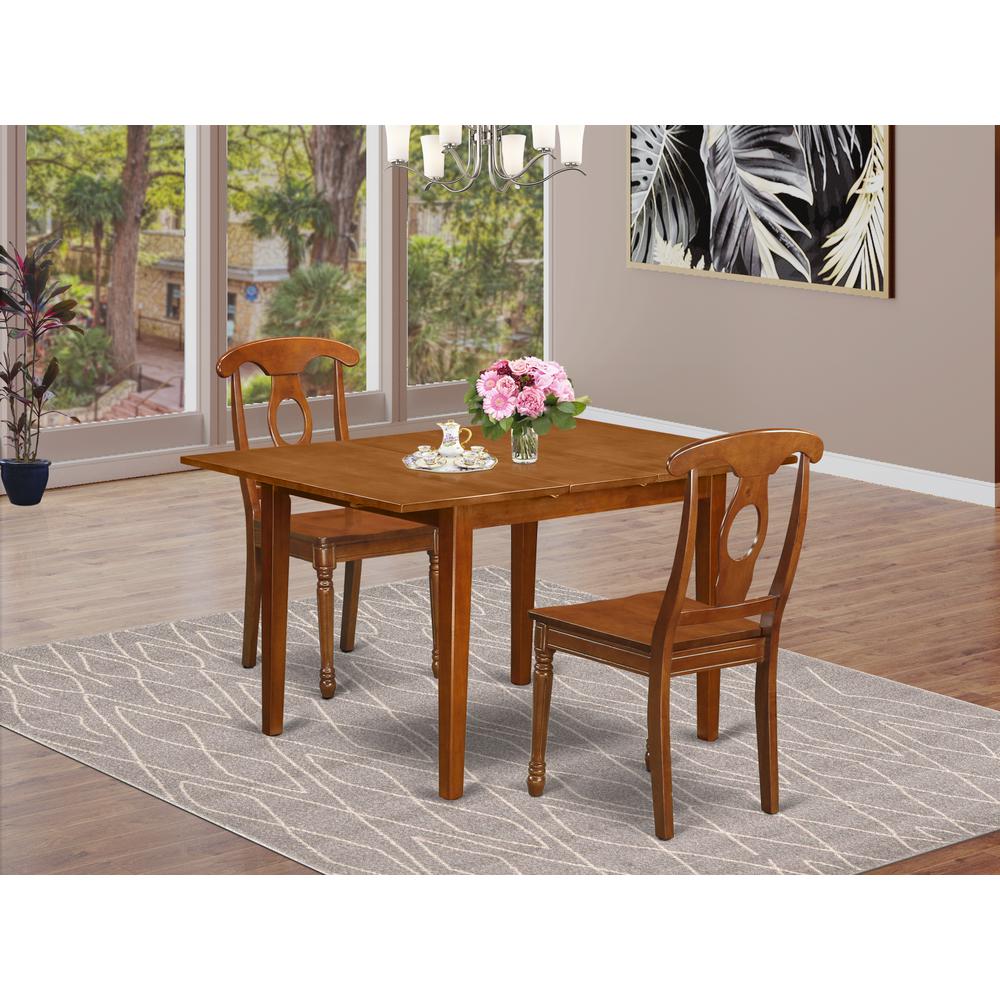 3  Pc  set  Milan  with  Leaf  and  2  Wood  dinette  Chairs  in  Saddle  Brown  .. Picture 1