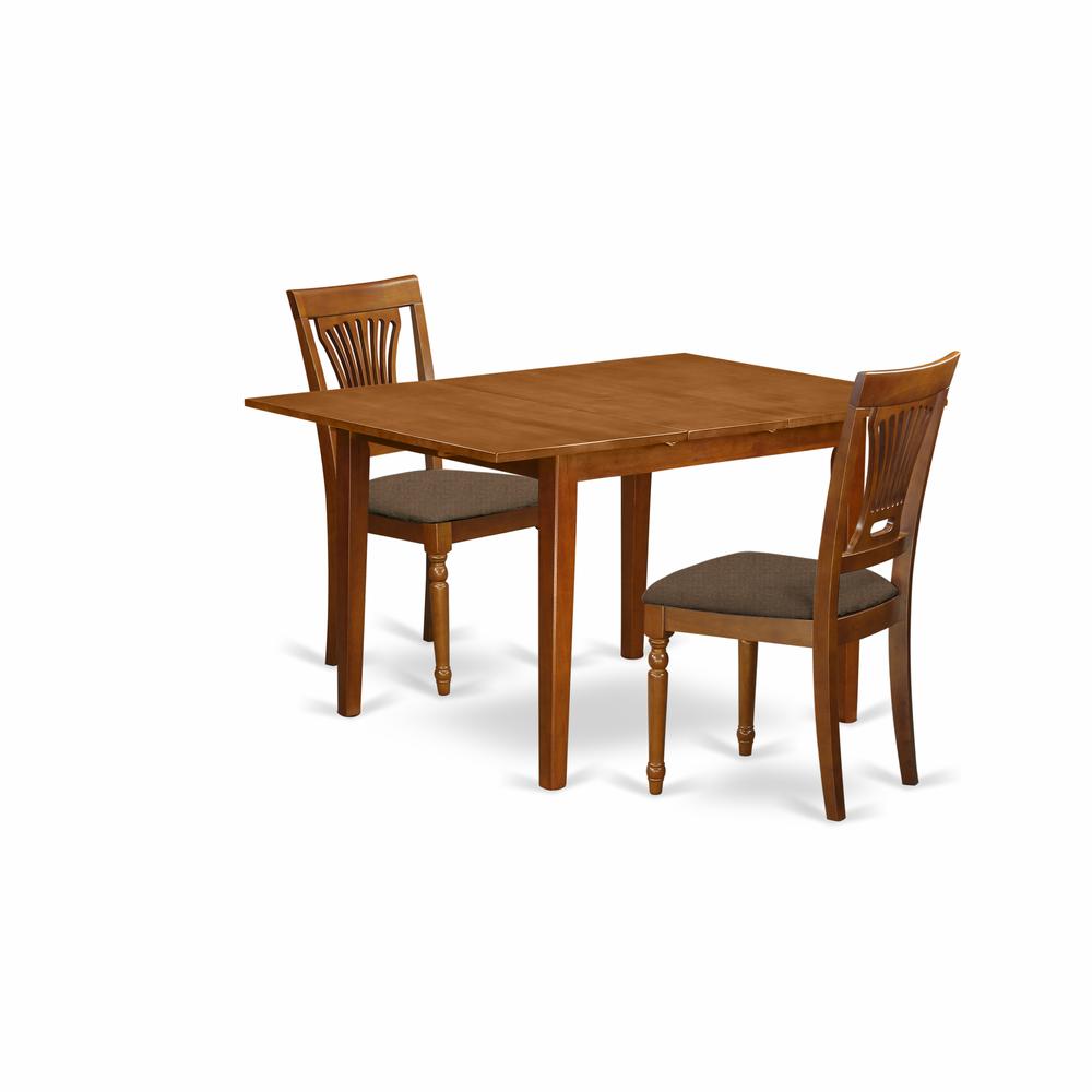 MLPL3-SBR-C 3 Pc set Milan Table with Leaf and 2 Cushion Chairs in Saddle Brown. Picture 1