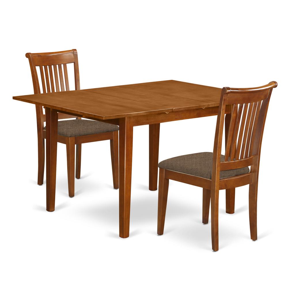MLPO3-SBR-C 3 Pc set Milan Kitchen Table featuring Leaf and 2 Cushiad Seat Chairs in Saddle Brown .. Picture 1