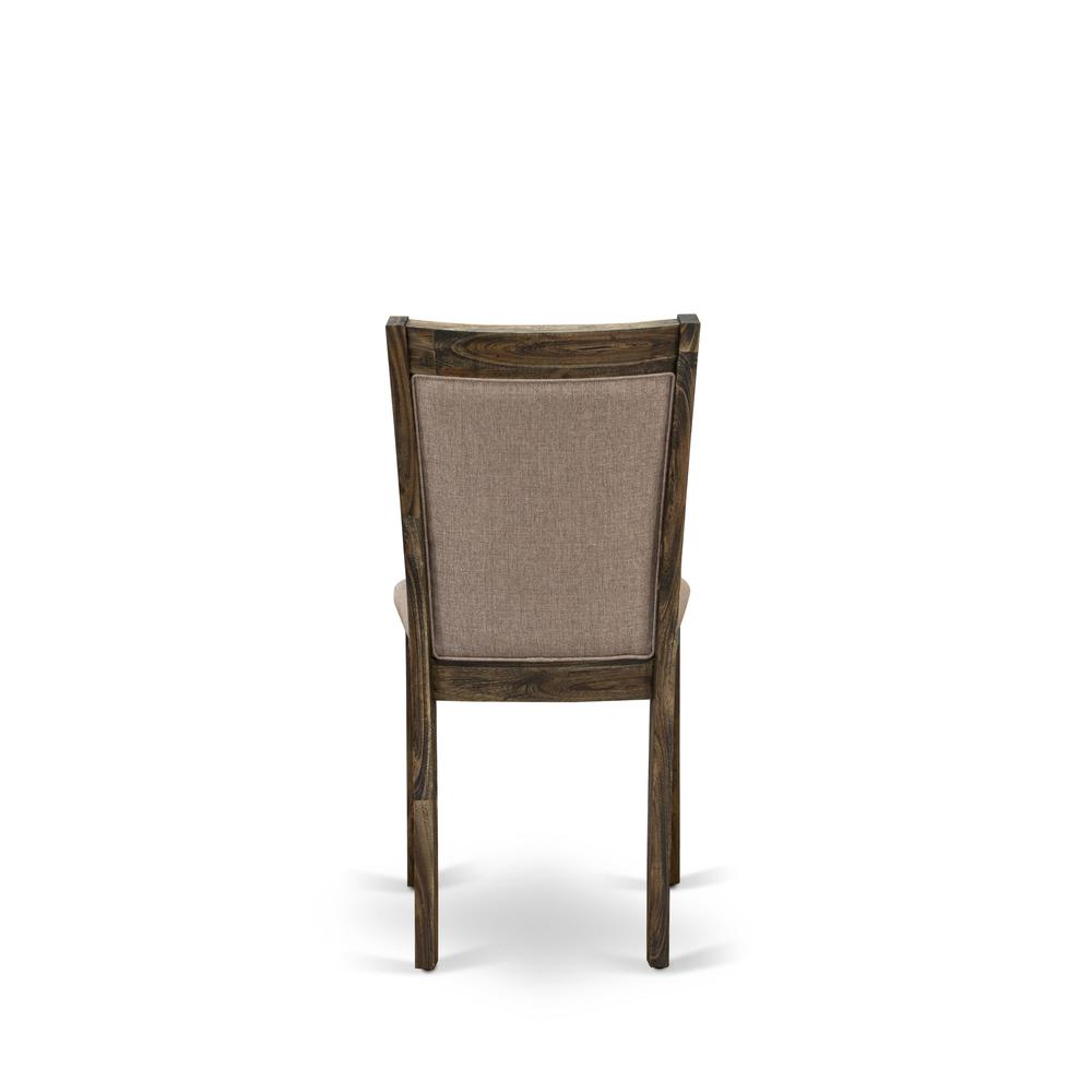 MZC7T16 Kitchen Chairs Set of 2 - Dark Khaki Linen Fabric Seat and High Chair Back - Distressed Jacobean Finish (SET OF 2). Picture 7