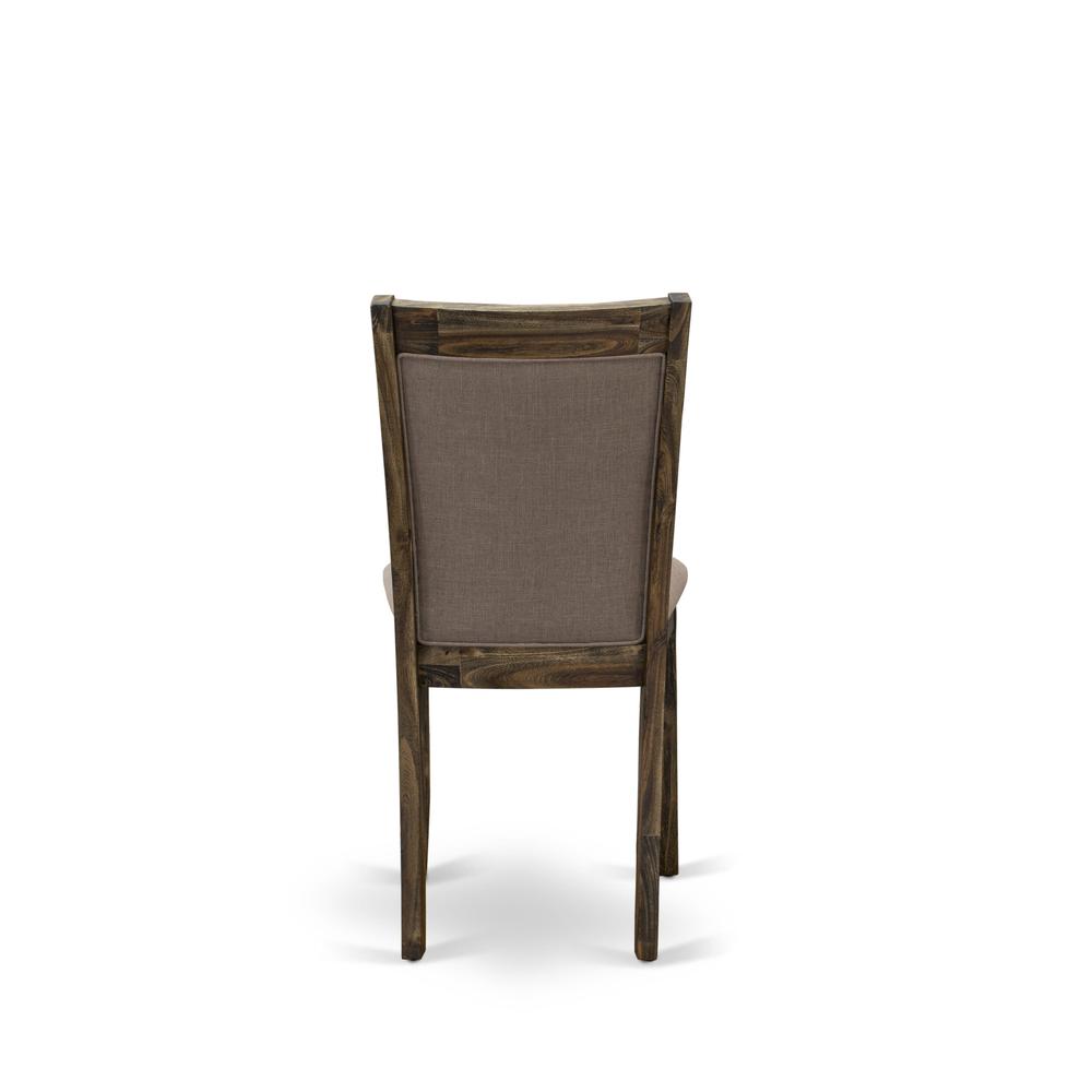 MZC7T48 Modern Dining Chairs - Coffee Linen Fabric Seat and High Chair Back - Distressed Jacobean Finish (SET OF 2). Picture 7