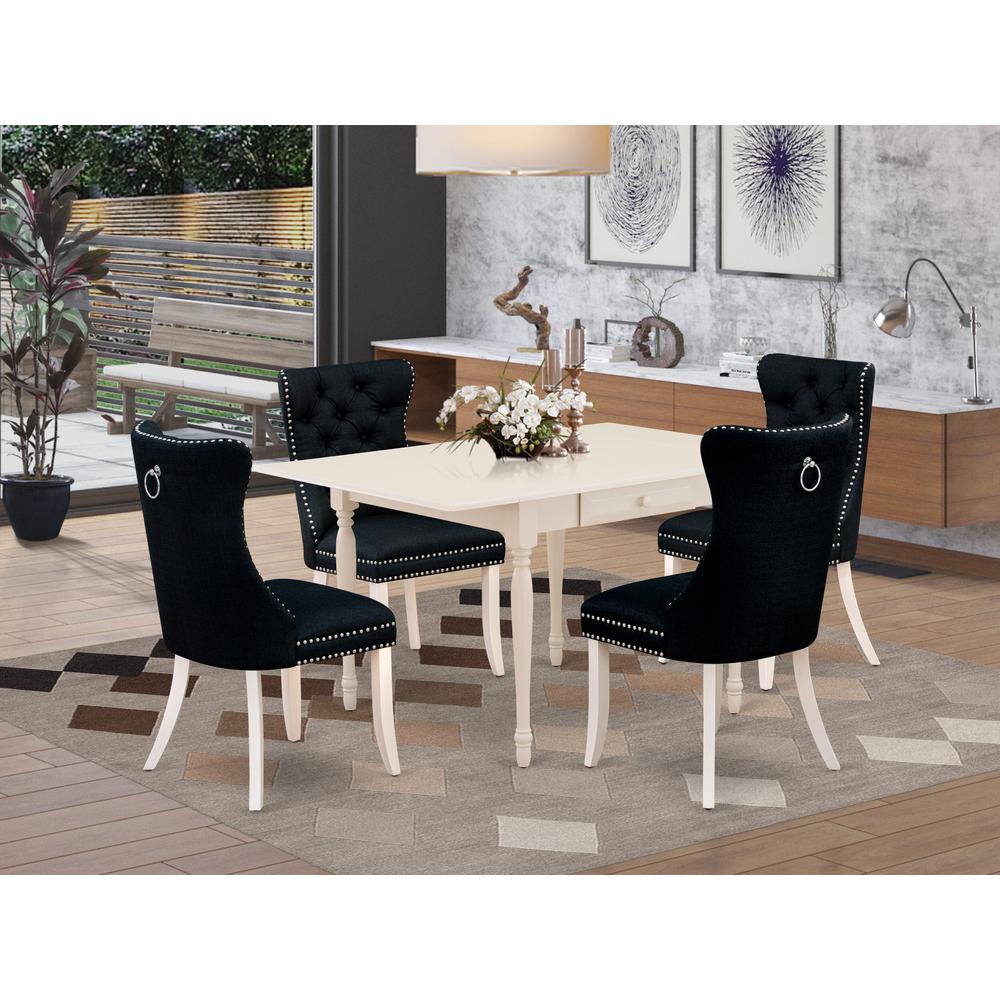 5 Piece Dining Table Set Consists of a Rectangle Solid Wood Table with Dropleaf. Picture 1