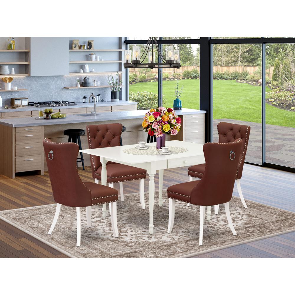 5 Piece Kitchen Table Set for 4 Contains a Rectangle Dining Table with Dropleaf. Picture 1