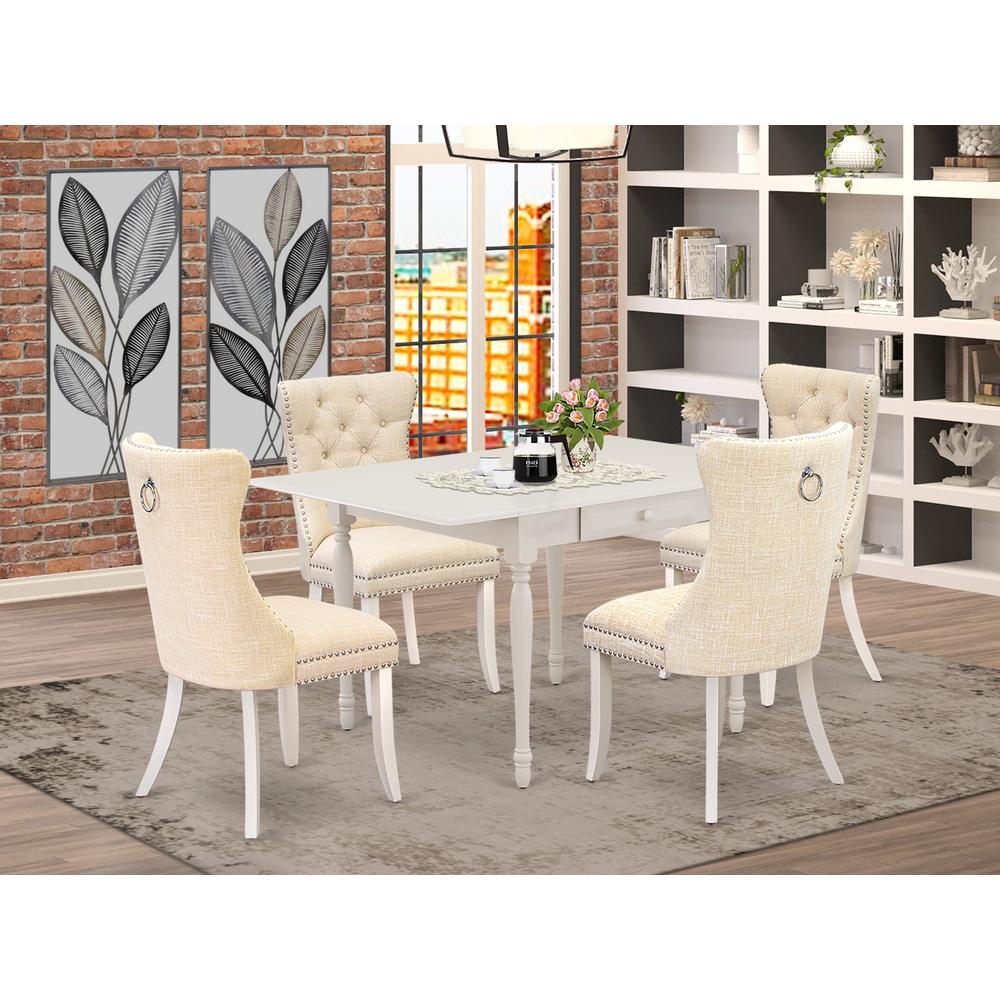 5 Piece Dining Table Set Contains a Rectangle Kitchen Table with Dropleaf. Picture 1
