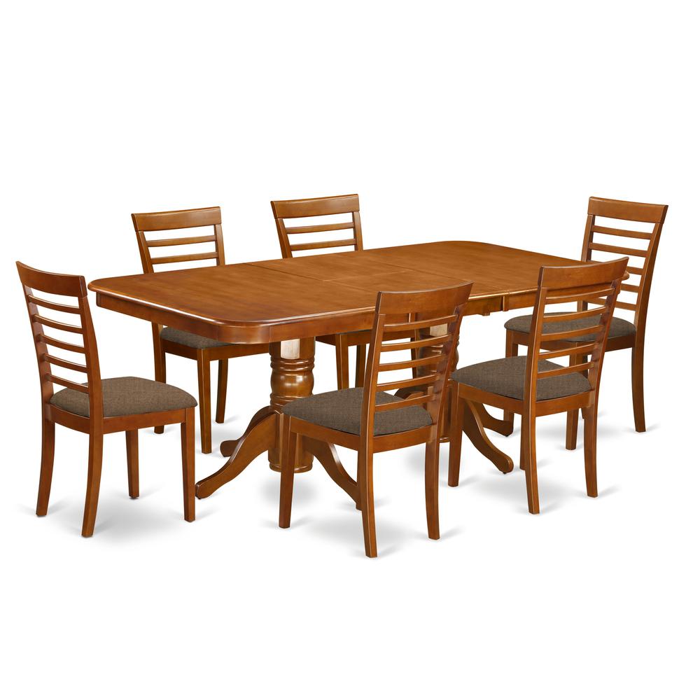 NAML7-SBR-C 7 Pc formal Dining room set Table with Leaf and 6 Chairs for Dining. Picture 1