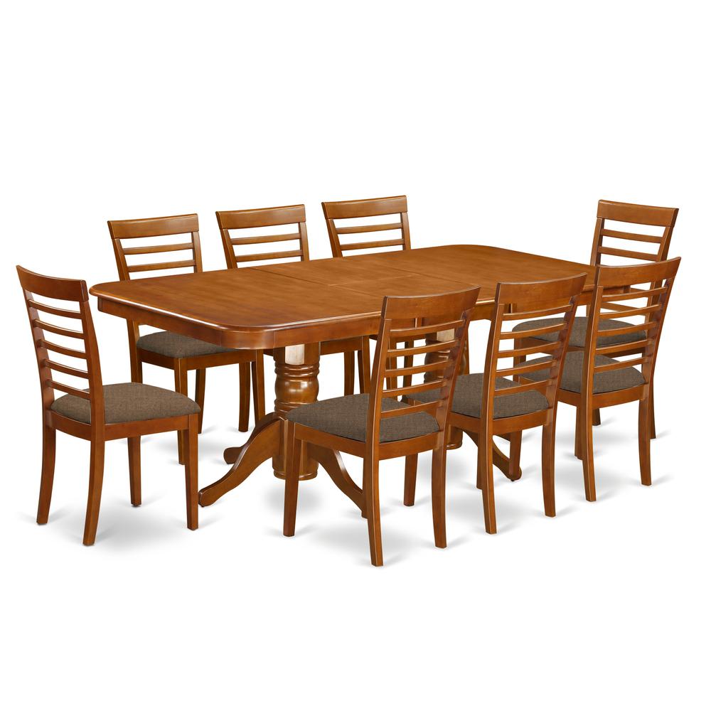NAML9-SBR-C 9 Pc Dining room set Dining Table with Leaf and 8 Dining Chairs. Picture 1