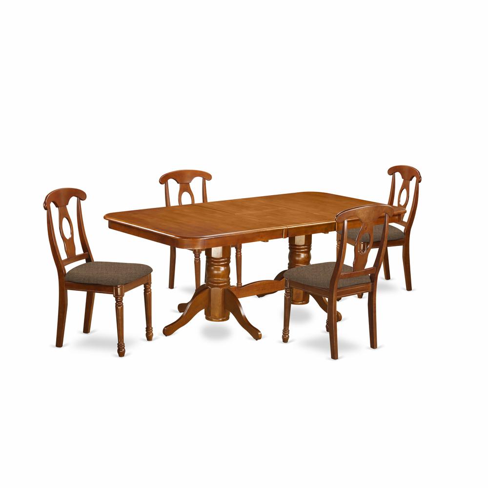 NANA5-SBR-C 5 Pc Dining room set for 4-rectangular Table with Leaf and 4 Kitchen Dining Chairs. Picture 1
