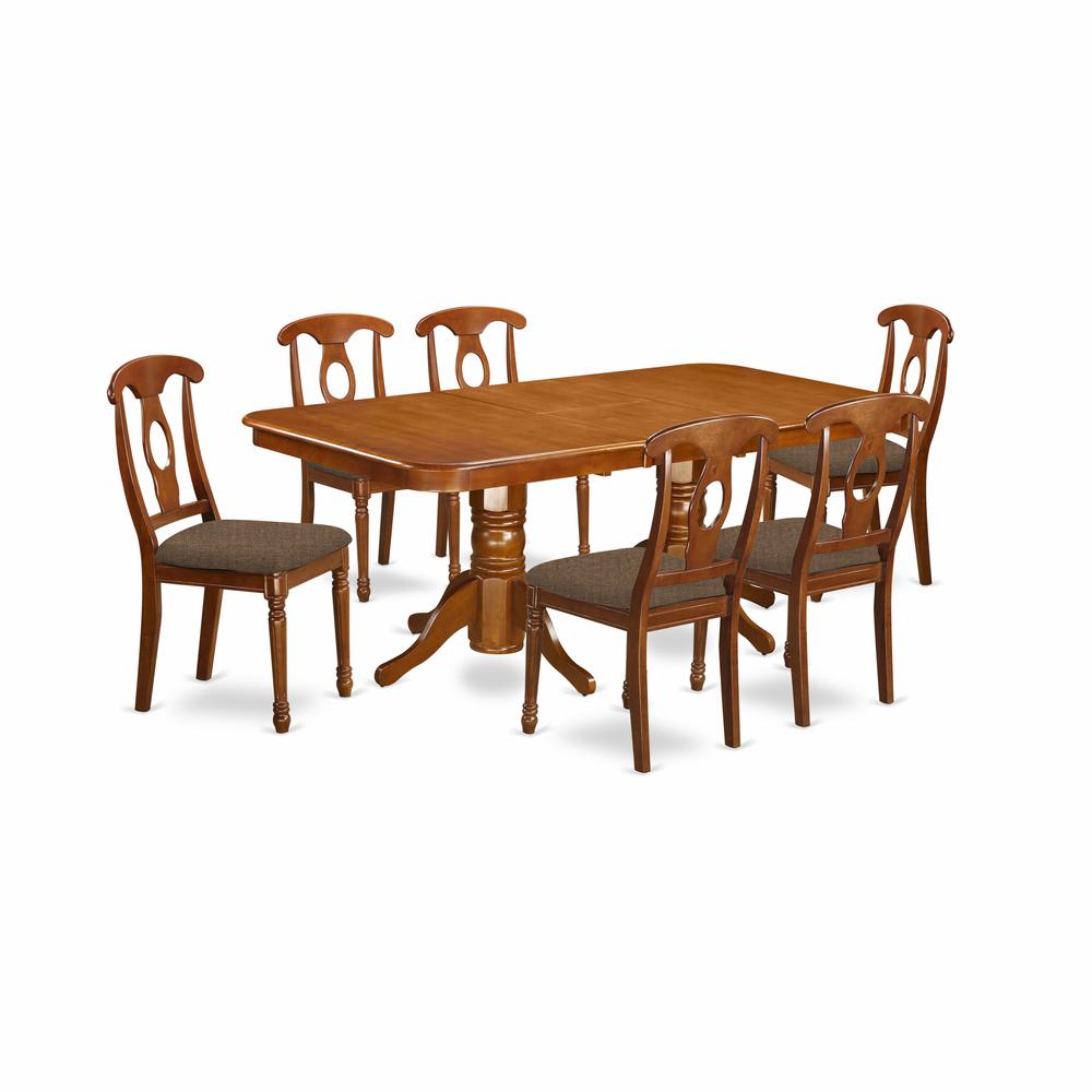 NANA7-SBR-C 7 Pc Dining room set for 6-rectangular Table with Leaf and 6 Chairs for Dining. Picture 1