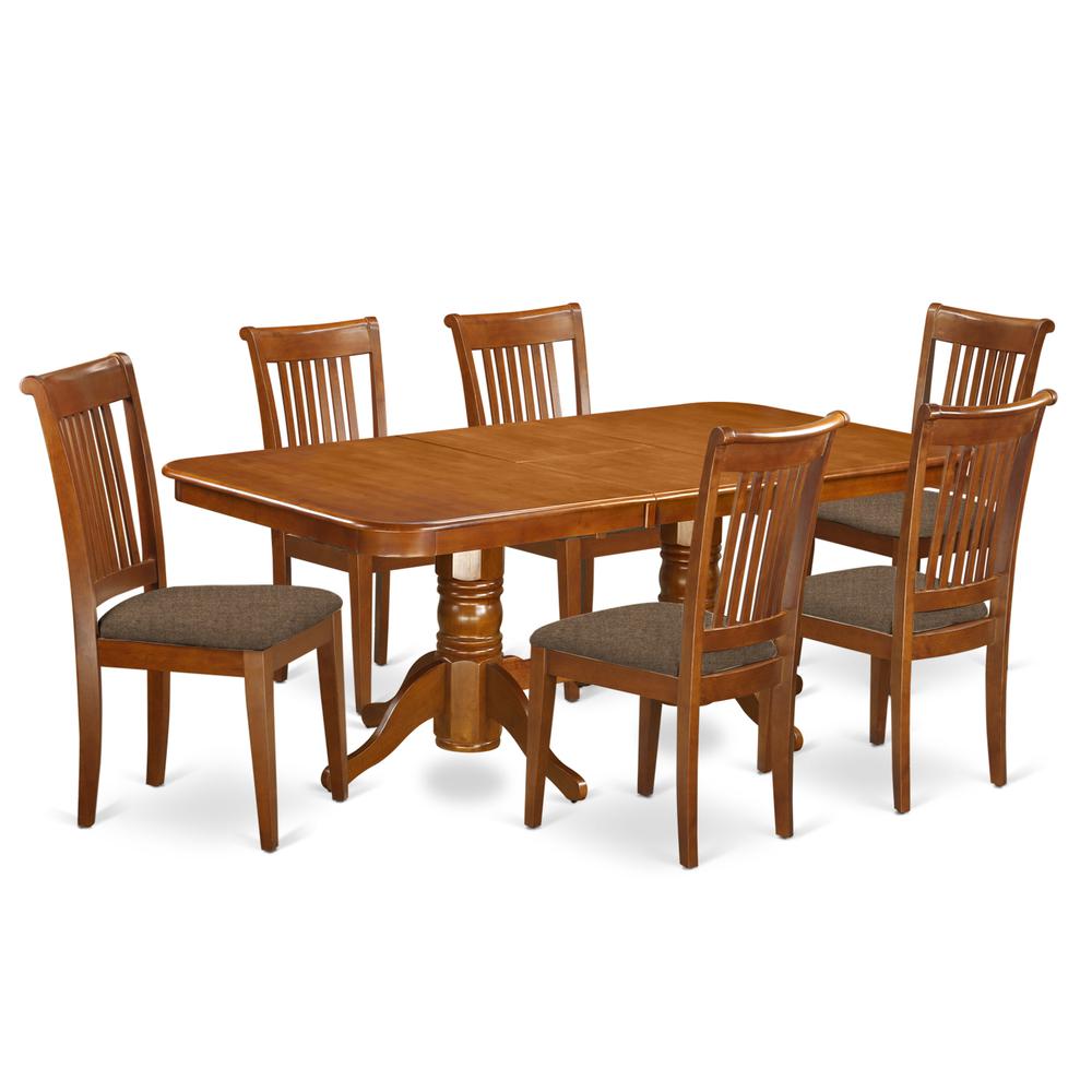 NAPO7-SBR-C 7 PC Dining room set Table with Leaf and 6 Chairs for Dining. Picture 1