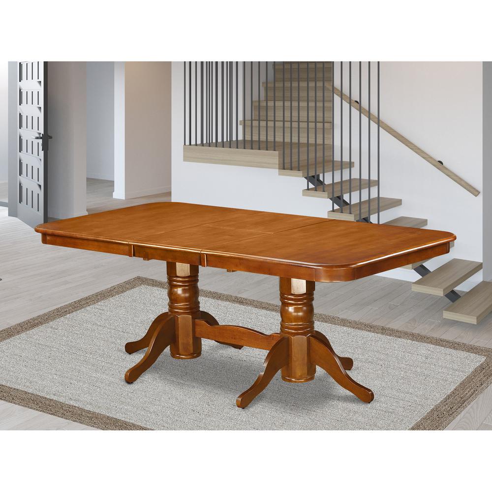 Napoleon  rectangular  round  corner  dining    table  with  17  in  self  storage  leaf  finish  in  saddle  brown. Picture 1