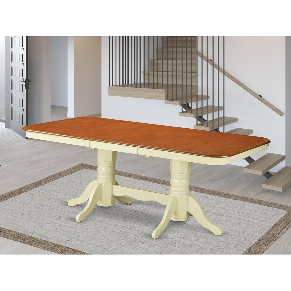 Napoleon  rectangular  round  corner  dining   table  with  17  in  self  storage  leaf  finish  in  Buttermilk  &  Cherry. Picture 1