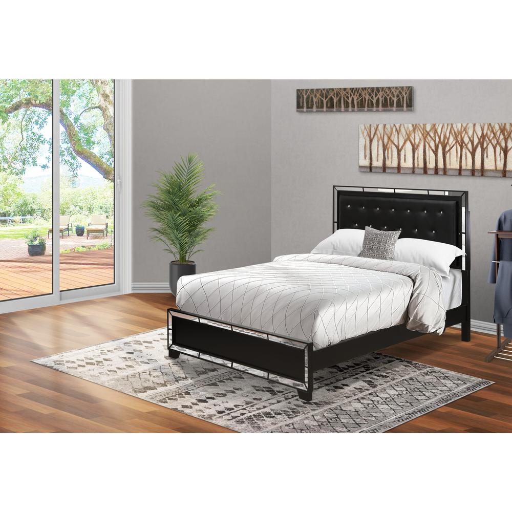NE11-Q00000 Nella Platform Bed Frame with Button Tufted Headboard - Black Leather Headboard and Black Legs - Queen Size. Picture 2
