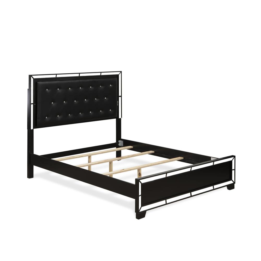 NE11-Q00000 Nella Platform Bed Frame with Button Tufted Headboard - Black Leather Headboard and Black Legs - Queen Size. Picture 1