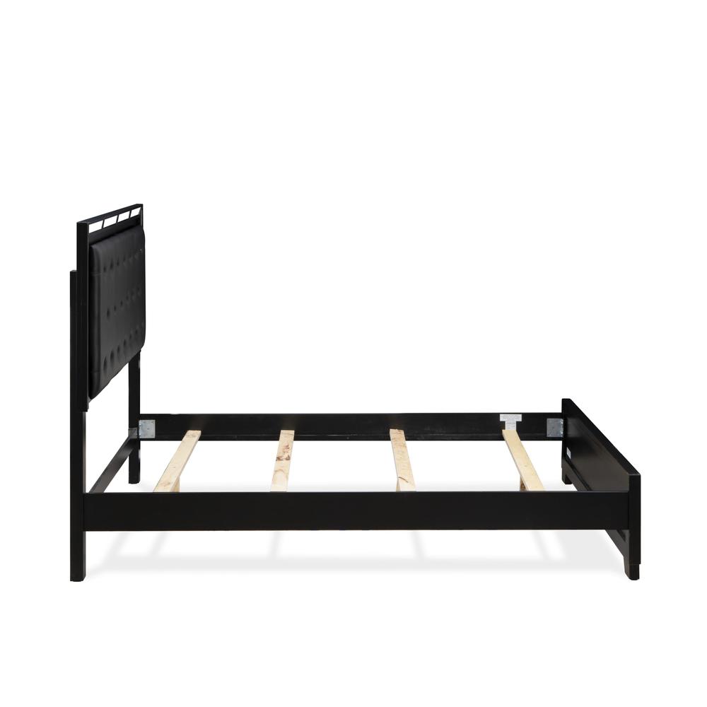 NE11-Q00000 Nella Platform Bed Frame with Button Tufted Headboard - Black Leather Headboard and Black Legs - Queen Size. Picture 5