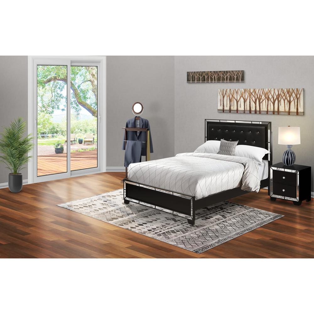 NE11-Q1N000 2-PC Nella Bedroom Set with Button Tufted Queen Bed and Small Nightstand - Black Leather Headboard and Black legs. Picture 1