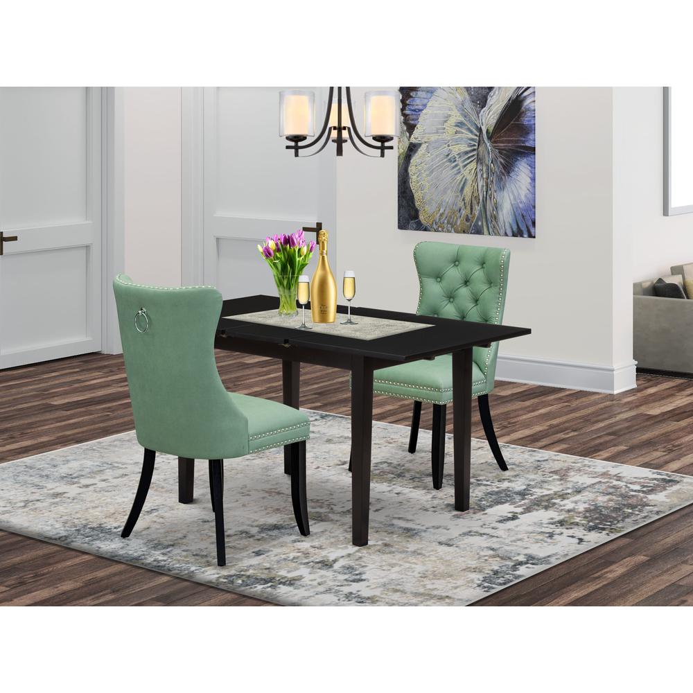 3 Piece Kitchen Table Set Contains a Rectangle Dining Table with Butterfly Leaf. Picture 1