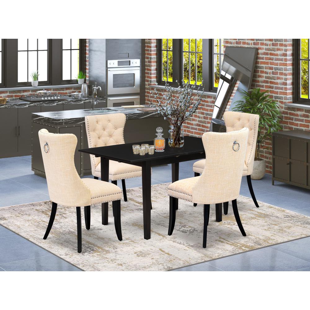 5 Piece Dining Set Contains a Rectangle Wooden Table with Butterfly Leaf. Picture 1