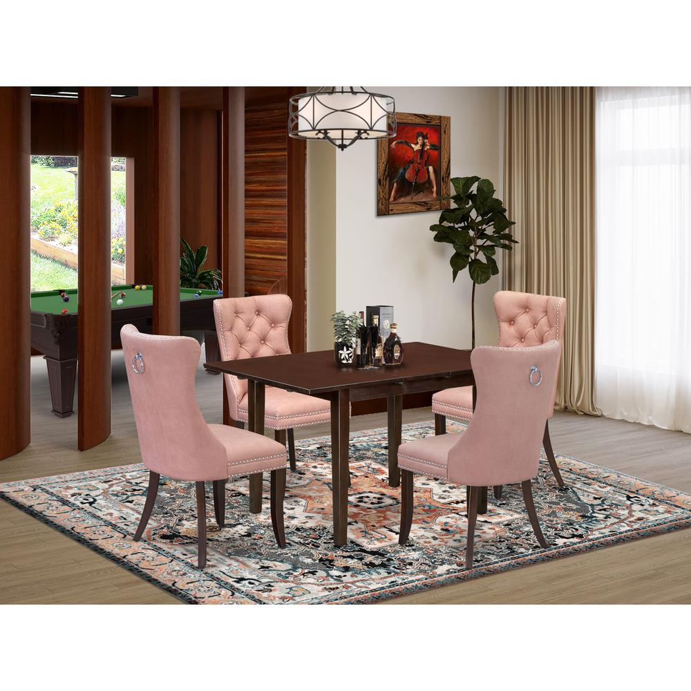5 Piece Dining Set Consists of a Rectangle Wooden Table with Butterfly Leaf. Picture 1