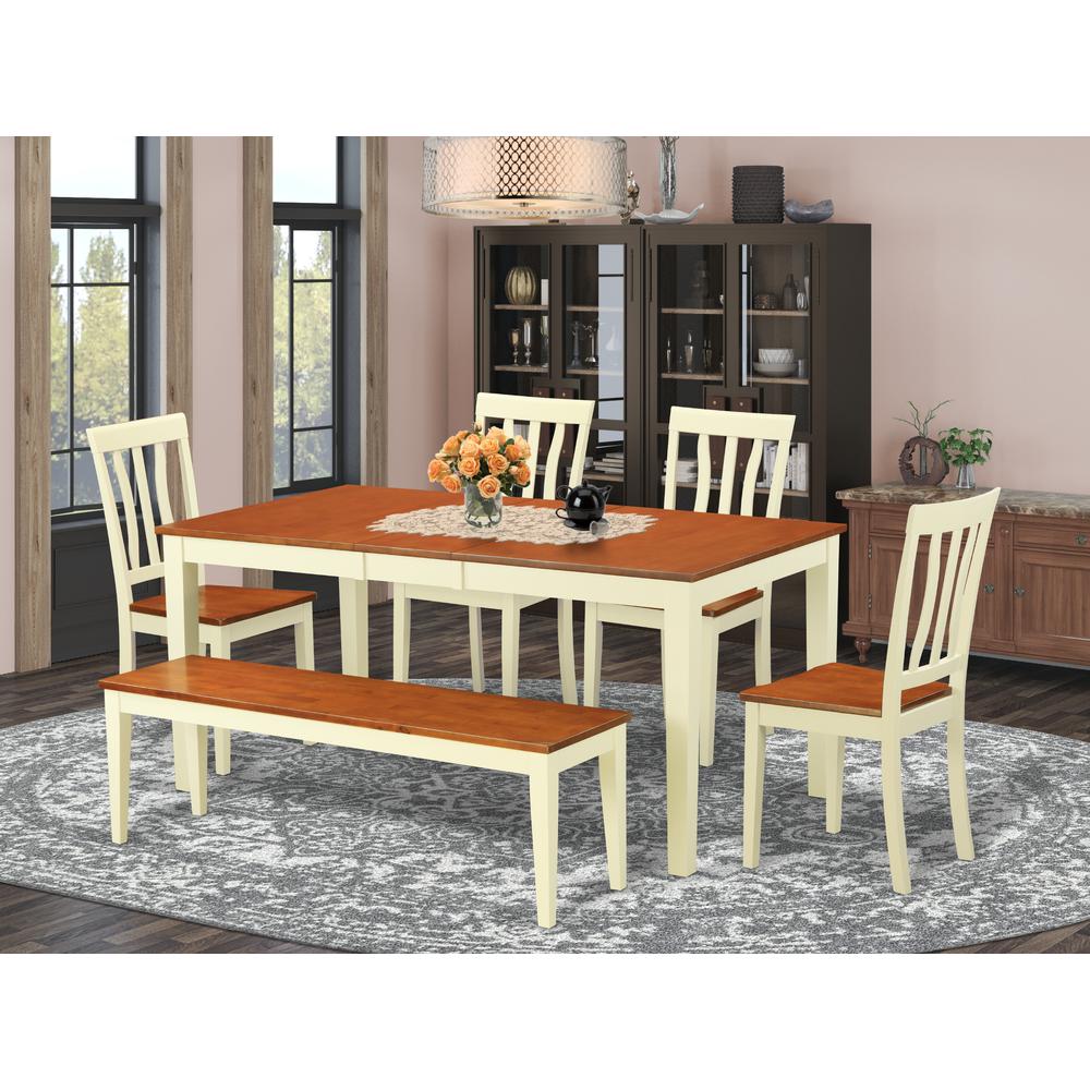 6-Pc  Table  and  chair  set  -  Kitchen  Table  and  4  Dining  Chairs  together  with  Bench. Picture 1