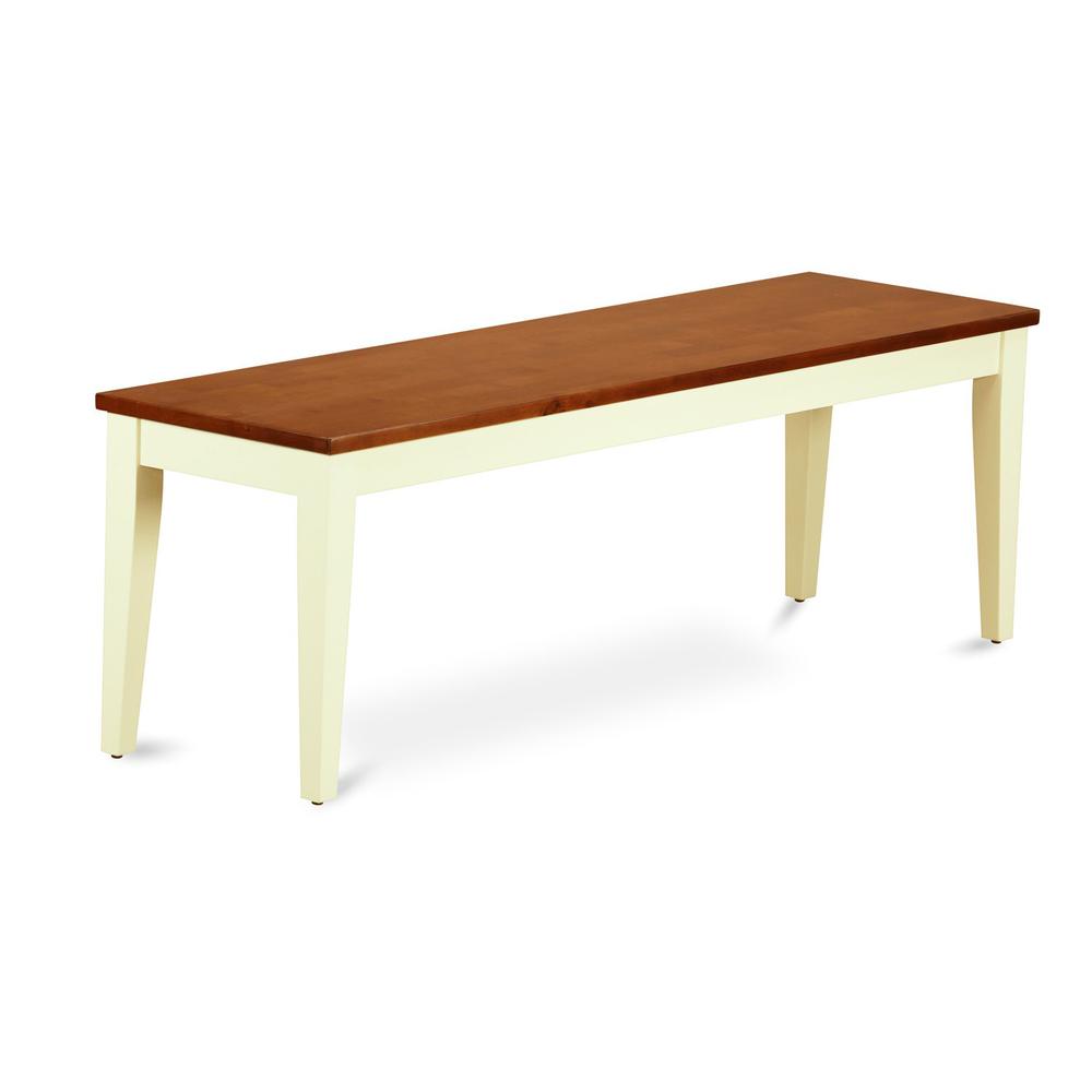 Nicoli  Dining  Bench  with  Wood  Seat  in  Buttermilk  and  Cherry  Finish. Picture 1