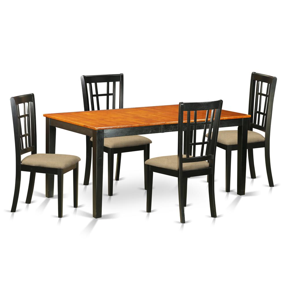 NICO5-BLK-C 5 Pc Dining room set-Table with Leaf and 4 Dining Chairs. Picture 1