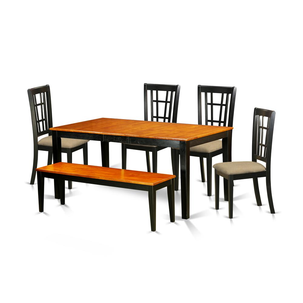 6  PC  Kitchen  Table  set-Dining  Table  and  4  Dining  Chairs  plus  a  bench  in  Black. Picture 1