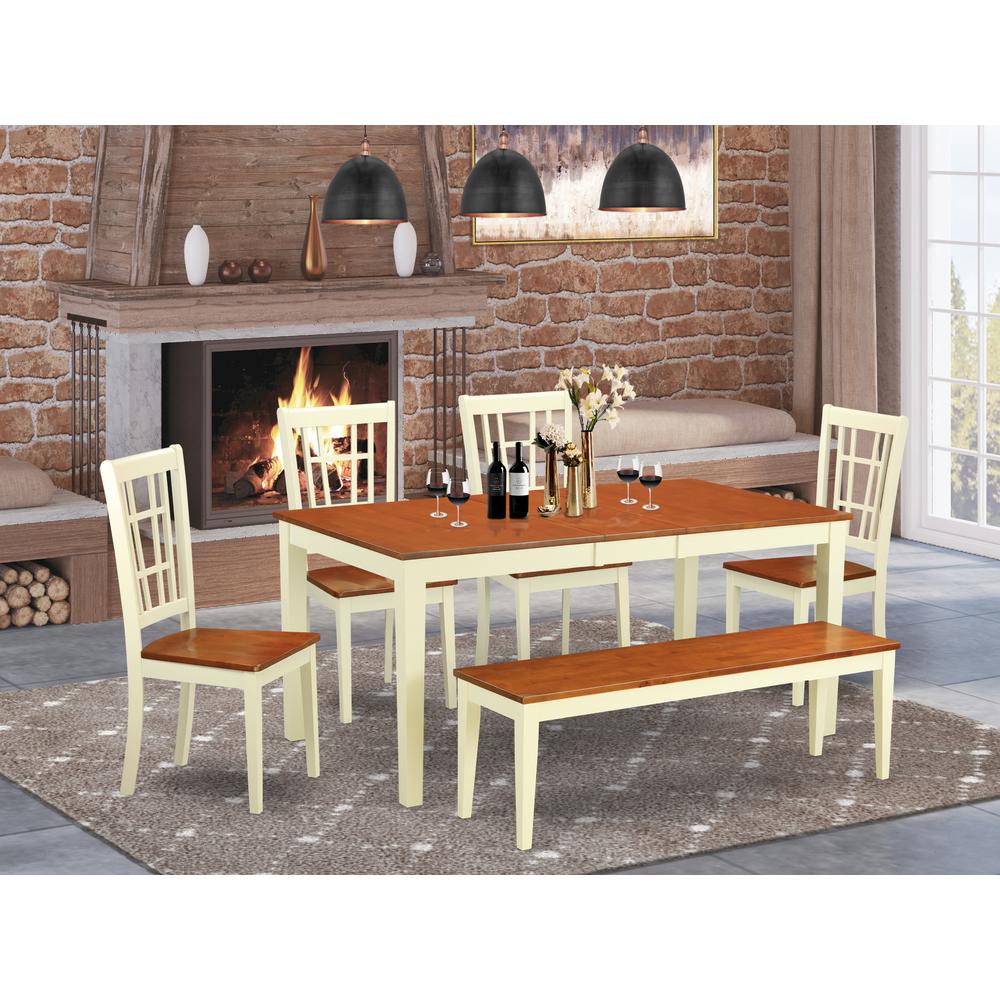 6-Pc  Dining  room  set  for  4-Table  with  Leaf  and  4  Kitchen  Chairs  plus  bench. Picture 1