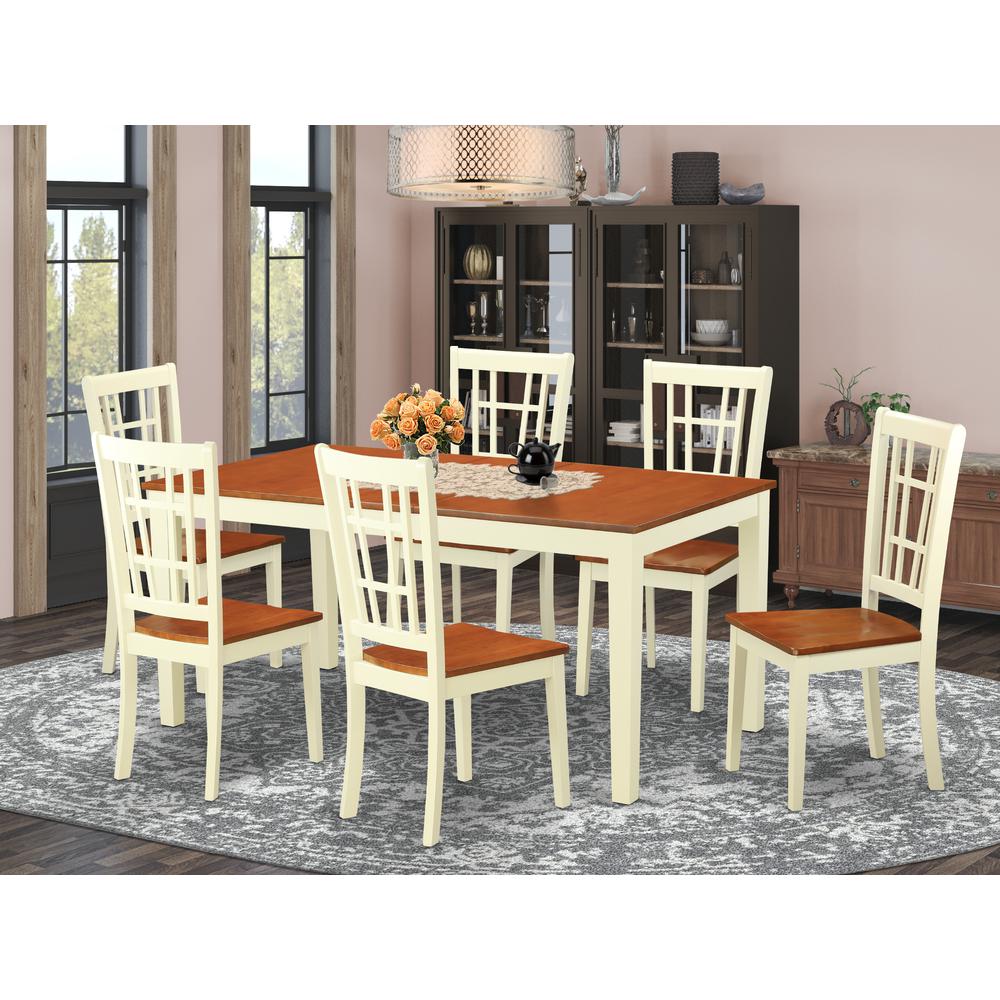 7  Pc  Dining  room  set-Dining  Table  with  Leaf  and  6  Kitchen  Dining  Chairs. Picture 1
