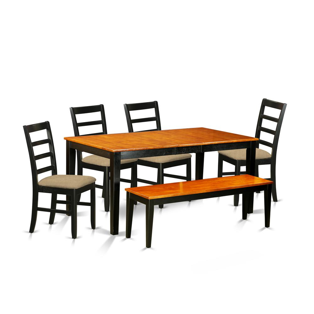 NIPF6-BCH-C 6-Pc Dining room set with bench-Kitchen Tables and 4 Wood Dining Chairs Plus bench. Picture 1