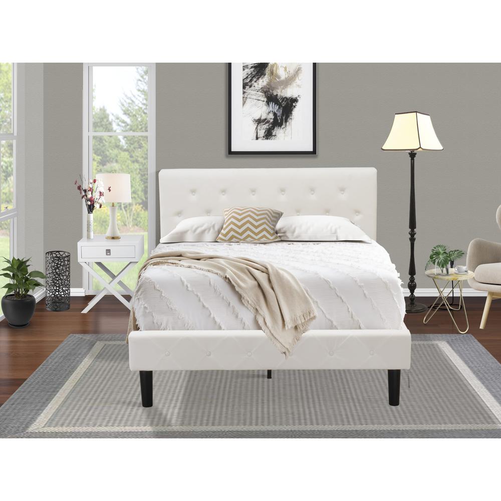 NL19F-1HA14 2 Pc Full Bed Set - 1 Full Size Bed White Velvet Fabric Headboard and 1 Wood Nightstand - Urban Gray Finish Nightstand. Picture 1