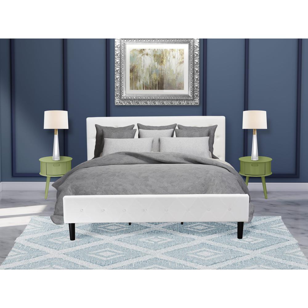 NL19K-2GO12 3 Piece King Size Bed Set - 1 Bed White Velvet Fabric Headboard and 2 Night Stands - Clover Green Finish Nightstand. Picture 1