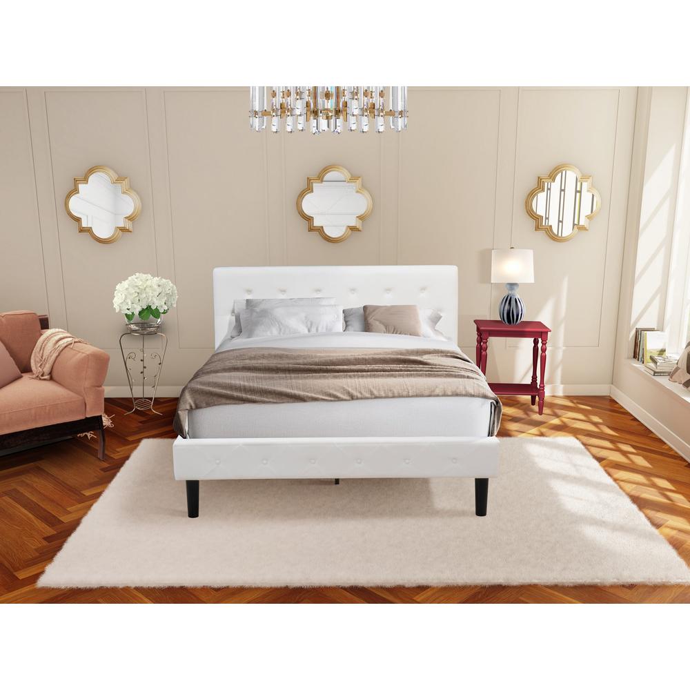 NL19Q-1BF13 2 Pc Queen Size Bedroom Set - 1 Queen Bed White Velvet Fabric Headboard and 1 Night Stand - Burgundy Finish Nightstand. Picture 1