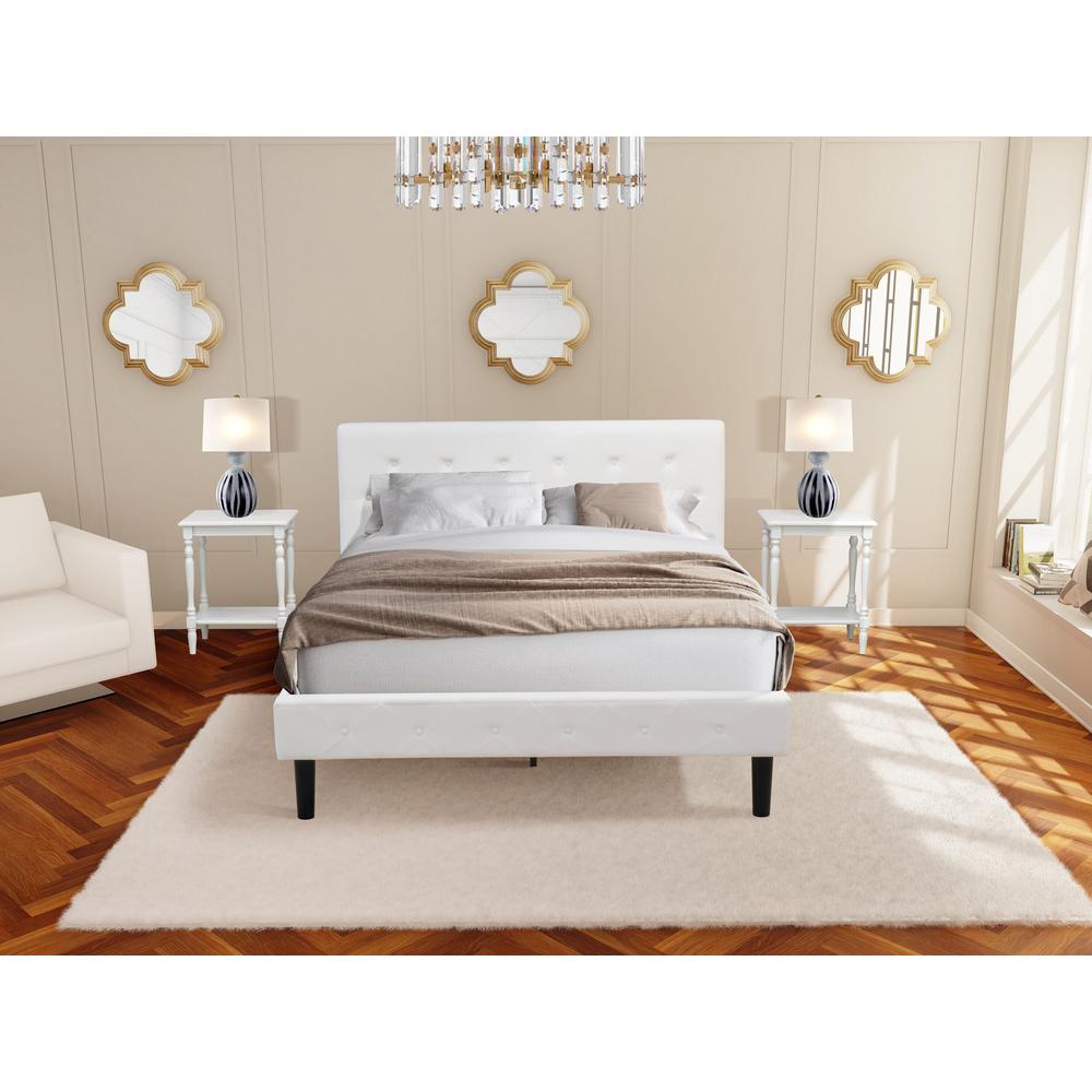 NL19Q-2BF14 3 Piece Bedroom Set - 1 Queen Bed White Velvet Fabric Headboard and 2 Night Stands - Urban Gray Finish Nightstand. Picture 2