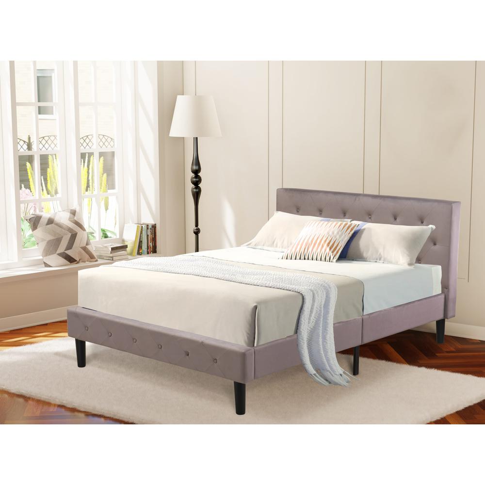 NLF-14-F Nolan Platform Bed - Button Tufted Brown Taupe Velvet Fabric Padded Headboard & Footboard, Black Legs, Full Size. Picture 1