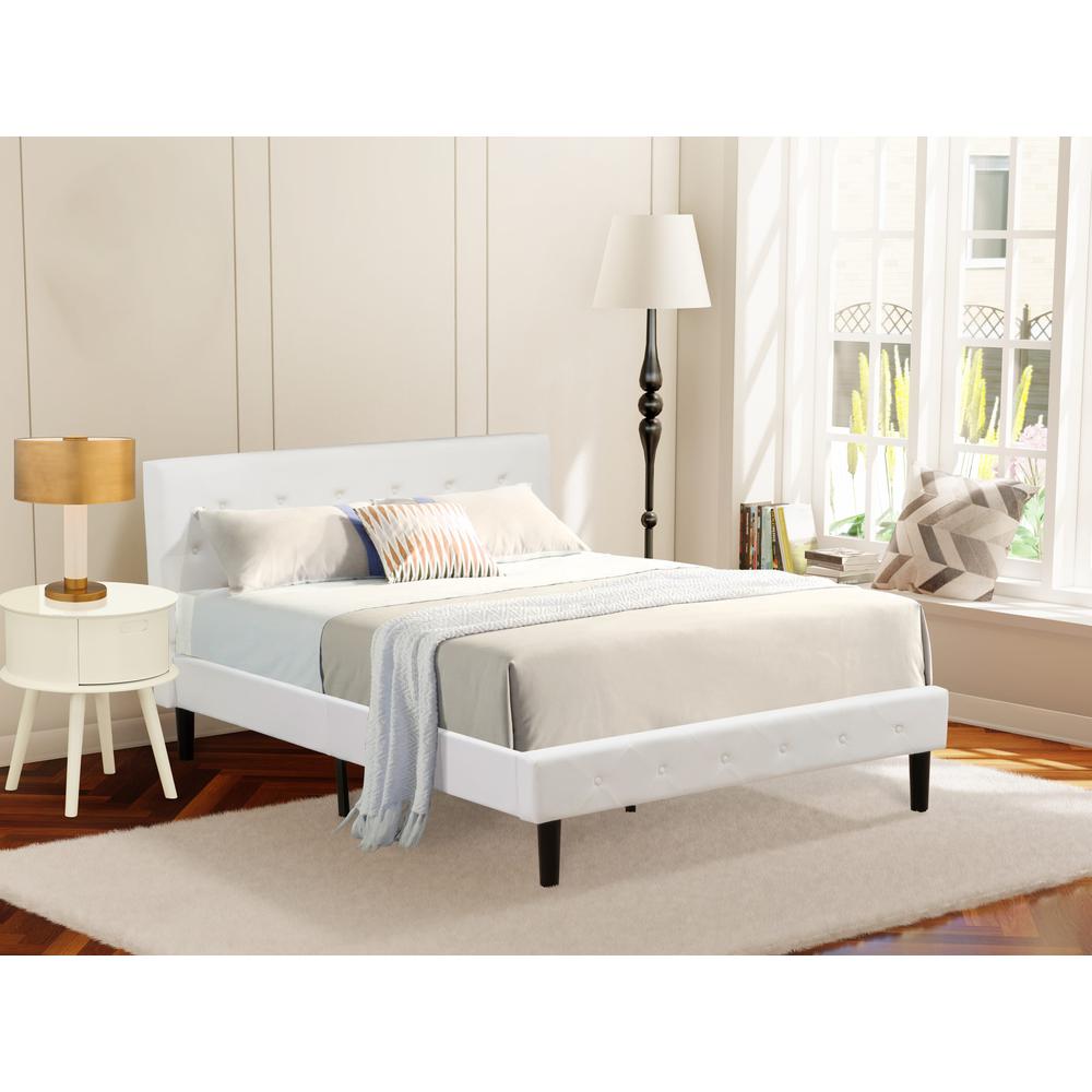 NLF-19-F Nolan Platform Bed Frame - Button Tufted White Velvet Fabric Padded Headboard & Footboard, Black Legs, Full Size. Picture 1