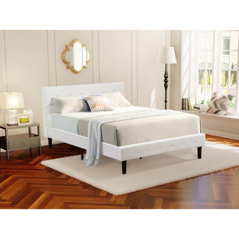 NLF-19-Q Nolan Platform Bed Frame - Button Tufted White Velvet Fabric Padded Headboard & Footboard, Black Legs, Queen Size. Picture 2